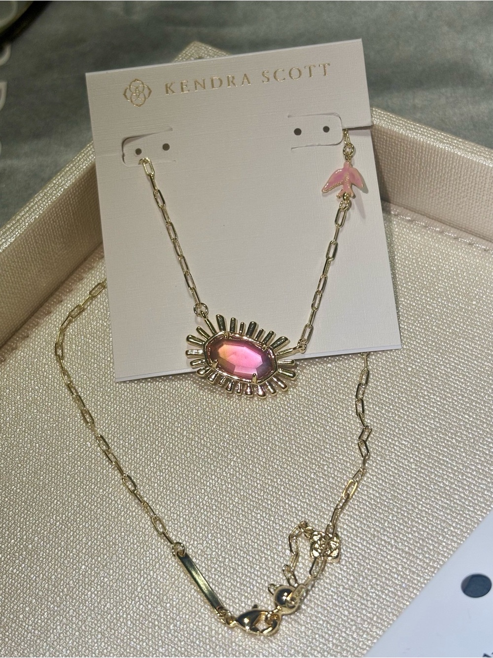 Kendra Scott Elisa Bird Gold Short Pendant Necklace Pink Purple Gold New